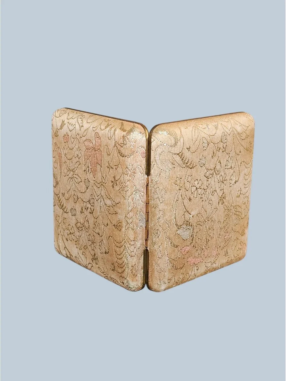 Vintage Mid Century Gold Brocade Double Hinged Folding Travel Picture Frame